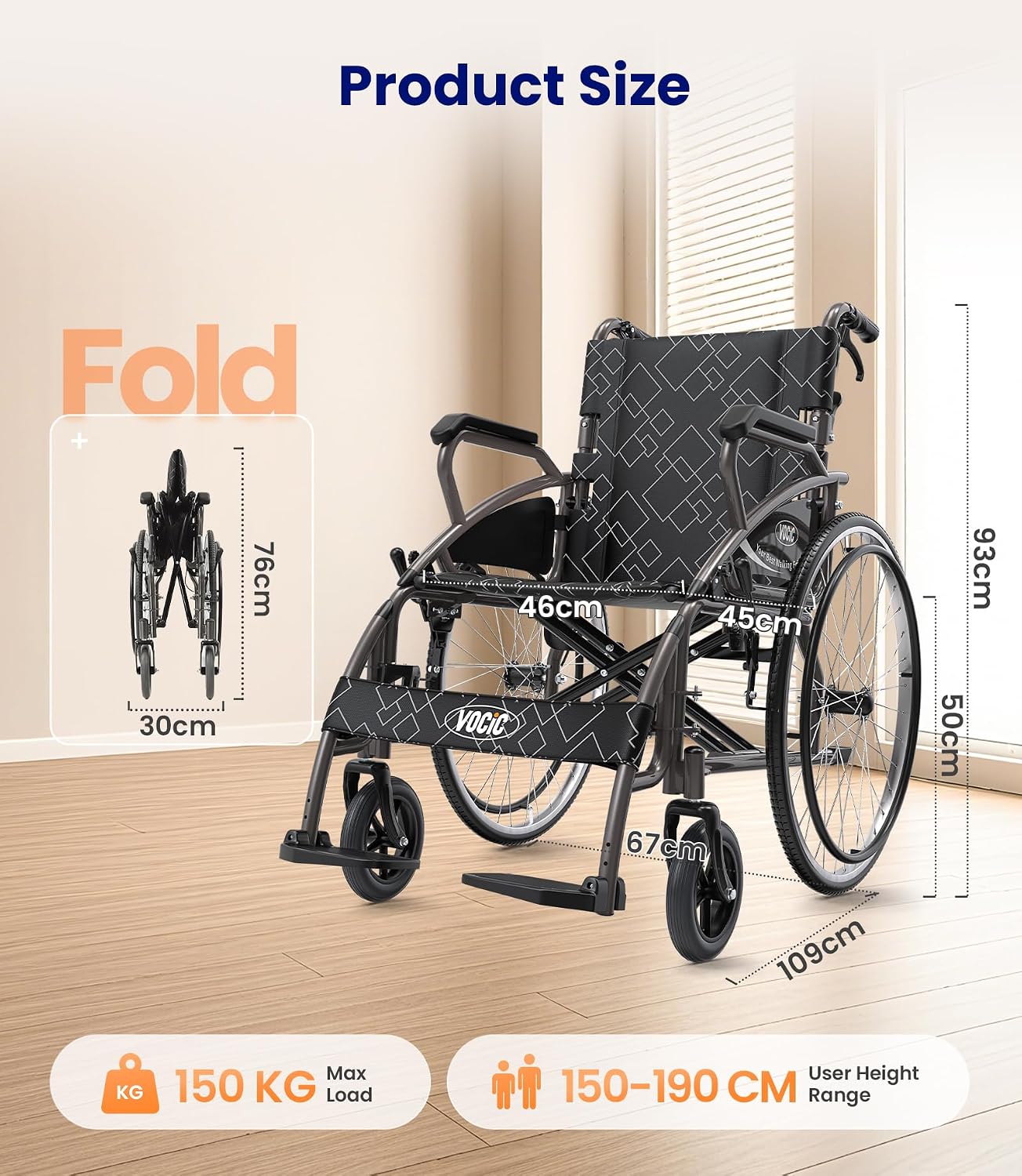 Faltbarer Rollstuhl U31 17kg bis 150kg Transportrollstuhl klappbar Selbstantrieb Doppelbremsen pannensichere Reifen Hellgrau