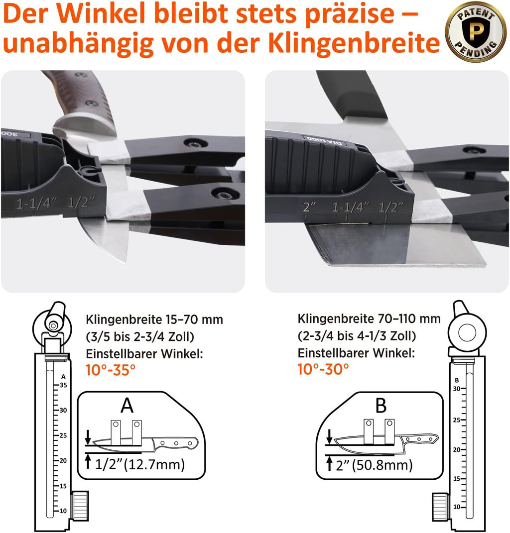 Messerschärfer 202H mit einstellbarem Winkel 10–35° 7-teiliges Schleifset mit Diamant und Wassersteinen