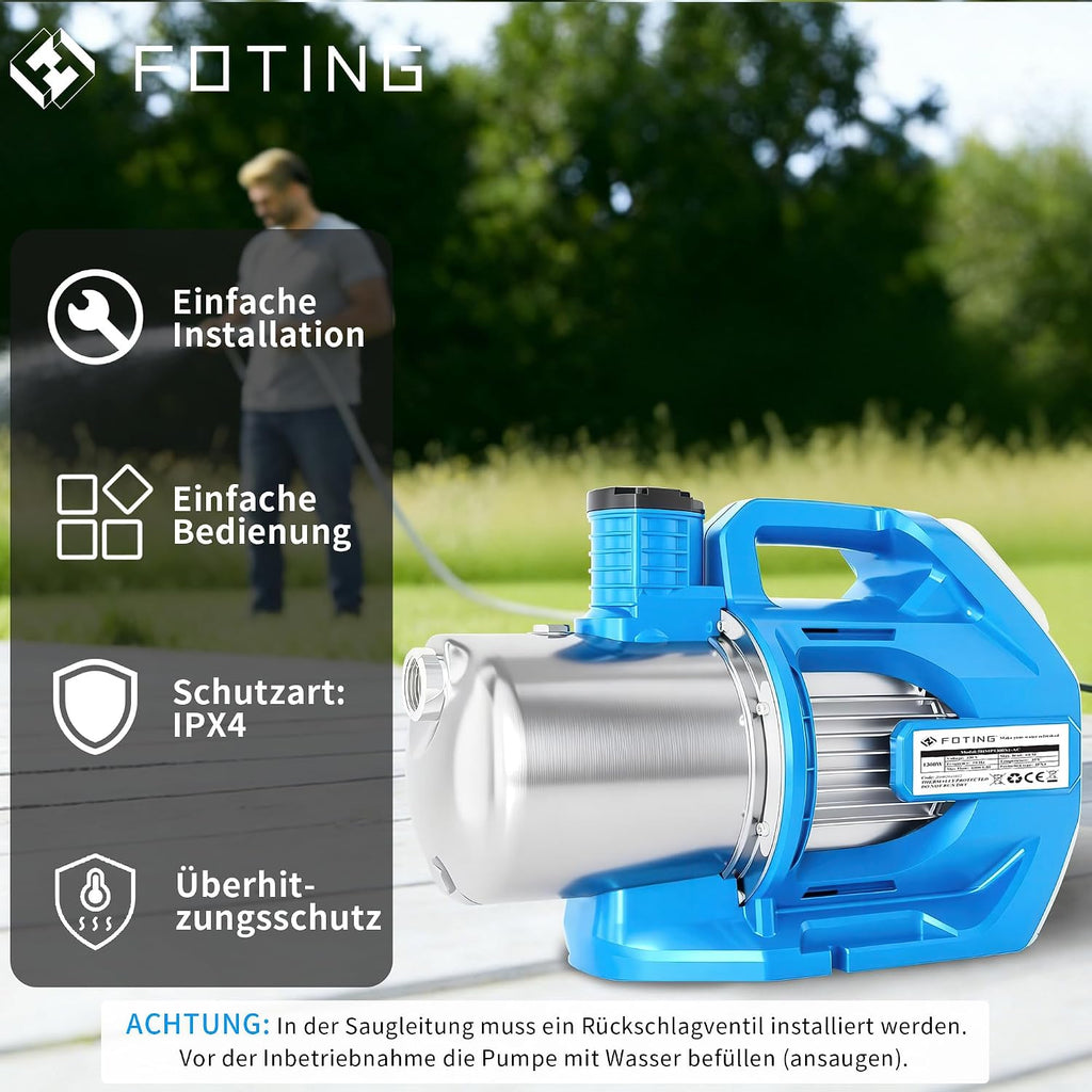 Gartenpumpe mit LCD Display 5HMP1300S1-AC 1300W 6000 l/h Förderleistung 60 m Förderhöhe Edelstahl Gehäuse