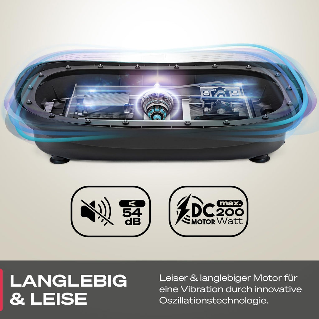 Vibrationsplatte VP250 Ganzkörpertraining mit 200 W 180 Stufen Bluetooth Lautsprecher Fernbedienung und Trainingsbändern
