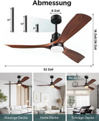 Deckenventilator mit LED-Beleuchtung und Fernbedienung QX-01-DE1 132 cm DC-Motor 3 Holzflügel 6 Geschwindigkeiten