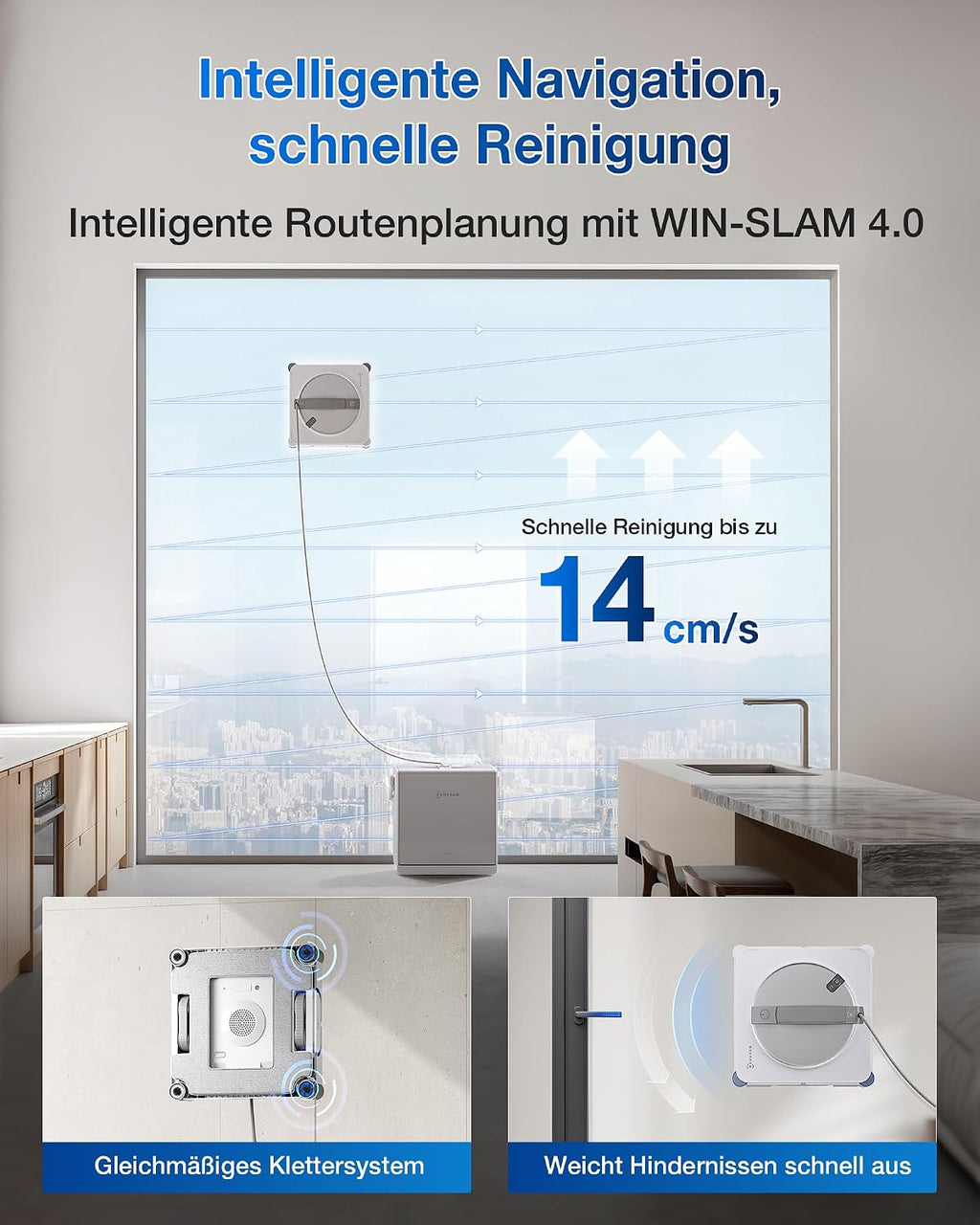 Fensterputzroboter W2S OMNI intelligente Randreinigung 6-in-1 Station Dreifachdüse 12-stufiges Schutzsystem