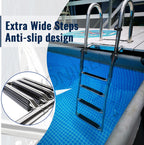Edelstahl Poolleiter Klappbar 4 Stufen Ausziehbar 120-150 cm Poolhöhe Rutschfeste Stufen Handlauf Traglast 220 kg