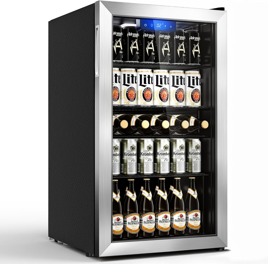 Getränkekühlschrank YC-86 86 L mit LED-Beleuchtung Glastür 4 Ablagen Temperaturregelung ohne Gefrierfach