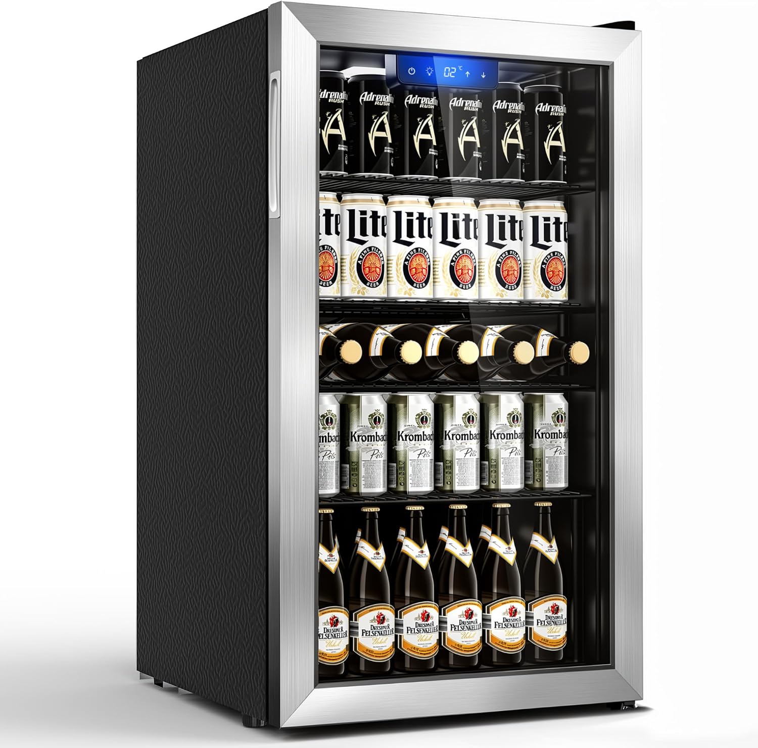 Getränkekühlschrank YC-86 86 L mit LED-Beleuchtung Glastür 4 Ablagen Temperaturregelung ohne Gefrierfach