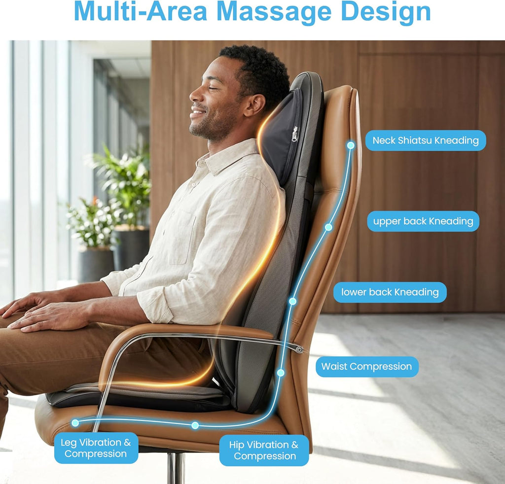 Massage Sitzauflage Shiatsu Rücken Nacken 2D 3D Knetmassage mit Wärme Luftkompression Vollrücken verstellbar