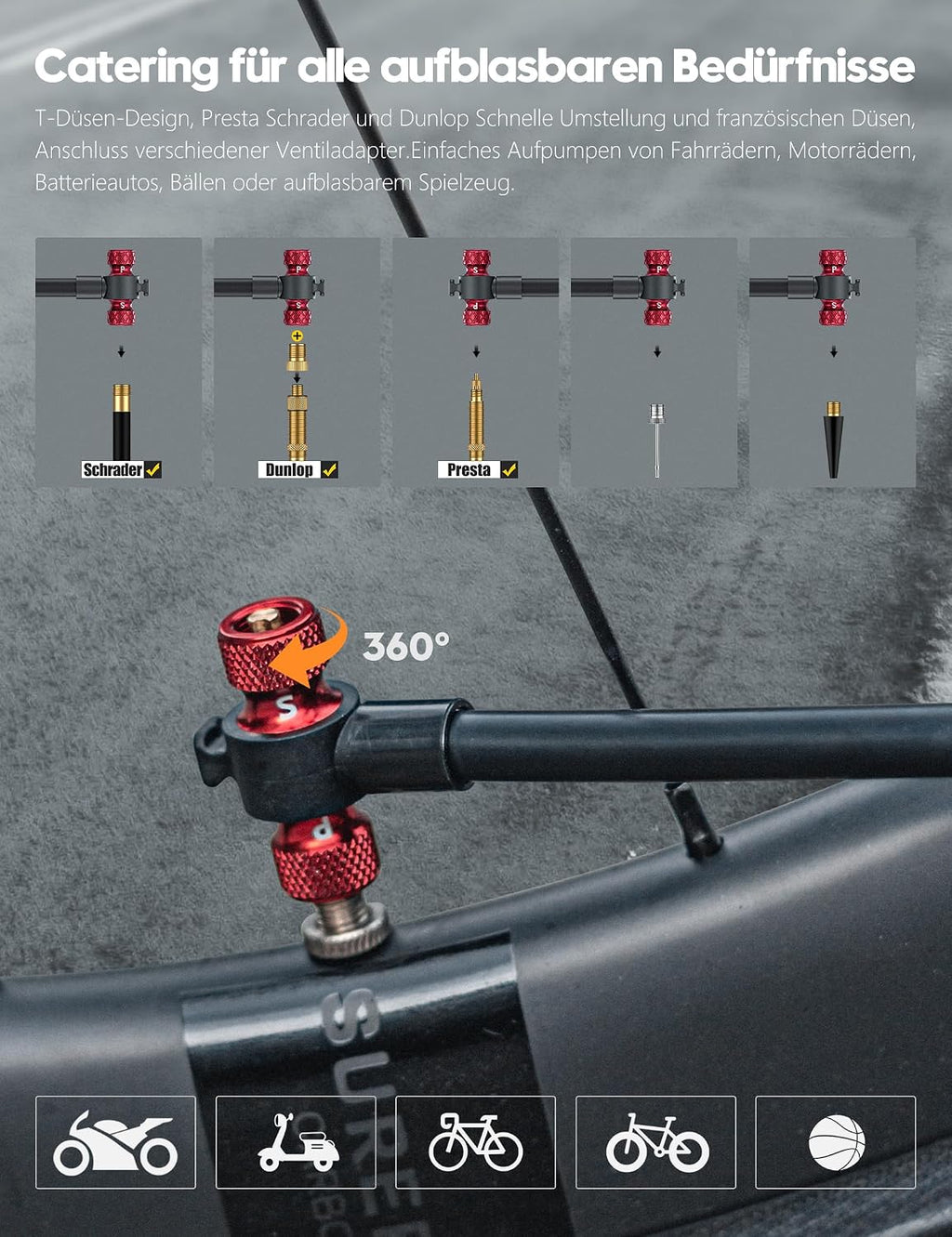 Fahrrad Standpumpe mit Manometer 220 PSI Mini Luftpumpe Aluminium kompatibel Schrader Presta Dunlop Ventile tragbar