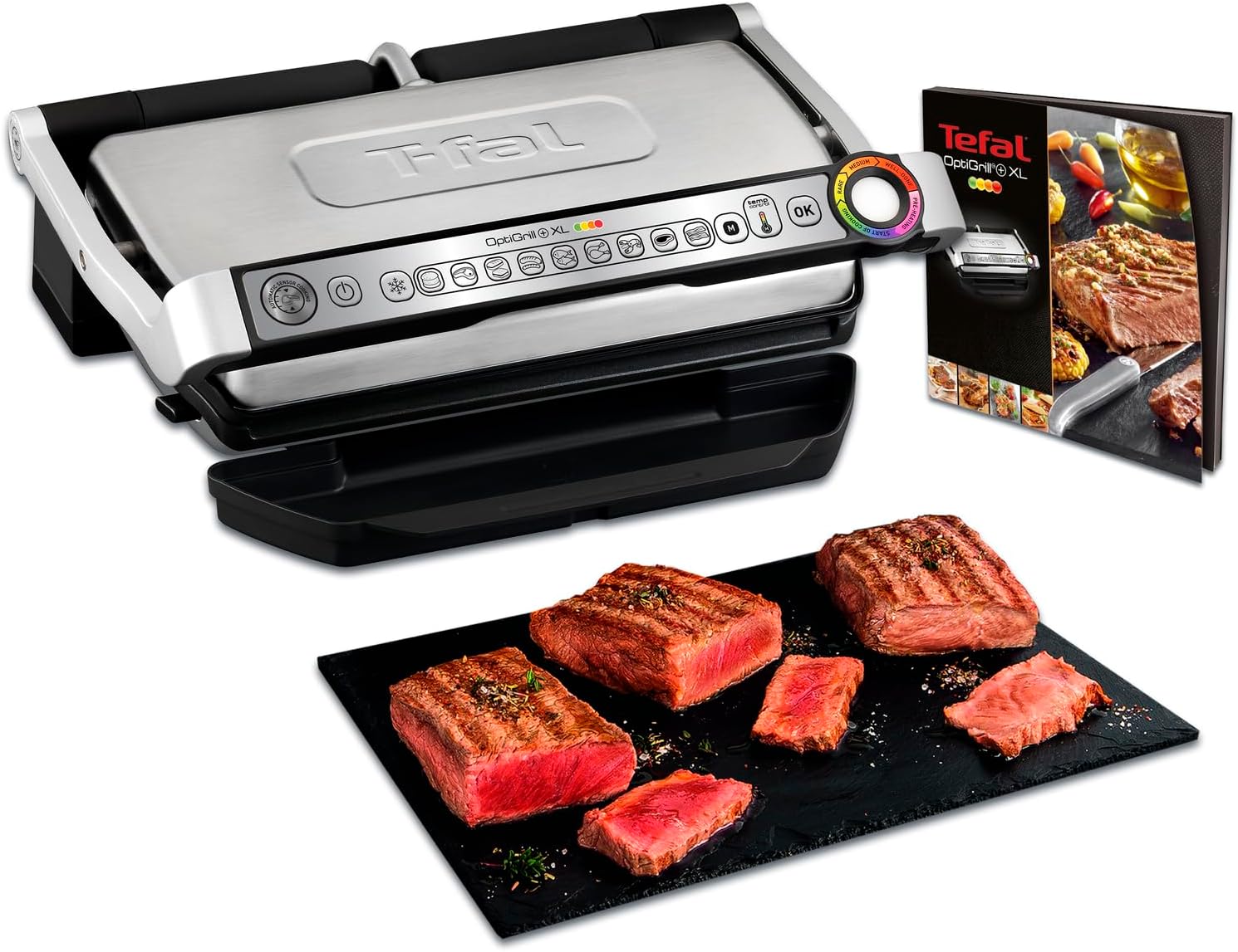Kontaktgrill OptiGrill+ XL GC722D16 2000W mit 9 Grillprogrammen manueller Modus abnehmbaren Grillplatten und Garstufenanzeige