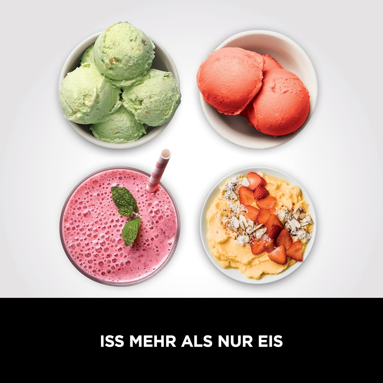 Eismaschine Dessertmaschine NC302EU mit 1,4L Behälter 7 Programmen für Eiscreme Gelato Sorbet Smoothie Bowl und Milchshakes