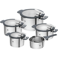 Kochtopfset 5-teilig Edelstahl Induktion mit Deckel integriertes Sieb Ausgießfunktion Stay-Cool Griffe grau 1009150