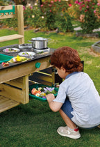 Outdoor Spielküche mit Zubehör aus Holz und Kunststoff E3193 für Kinder ab 3 Jahren wetterfest Garten Rollenspiel Küche