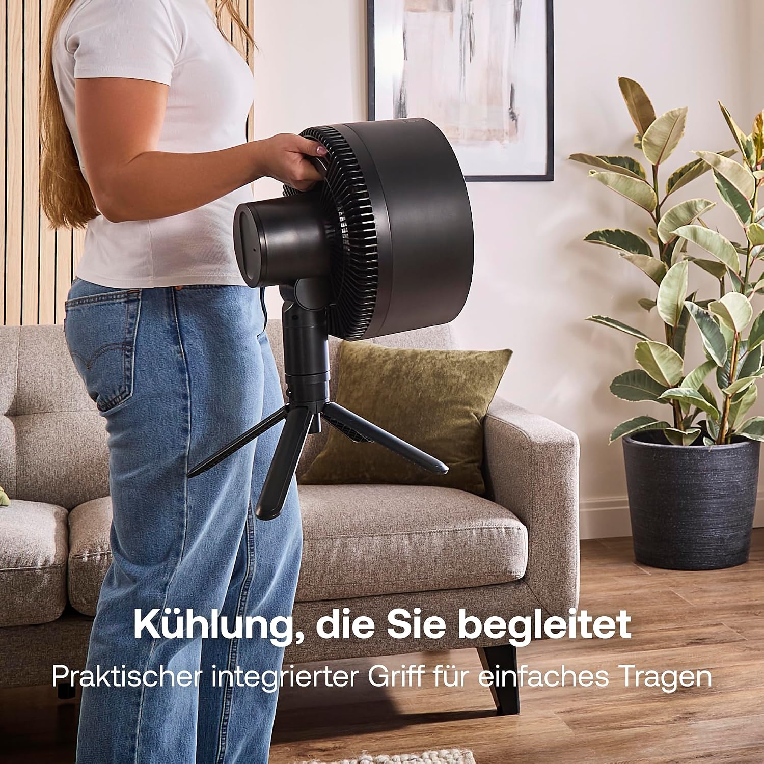 DUOCOOL Smart Akkuventilator 2-in-1 Stand und Tischventilator kabellos 45 Stunden Laufzeit 5 Stufen Turbo App Steuerung Alexa kompatibel