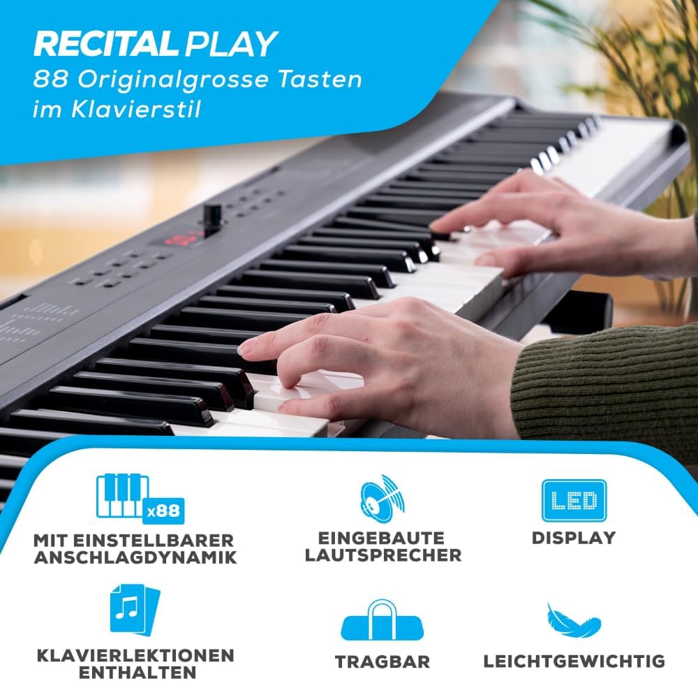 Digital Piano Keyboard 88 Tasten RECITALPLAY mit 480 Sounds USB-MIDI Lautsprechern und Zubehör Set