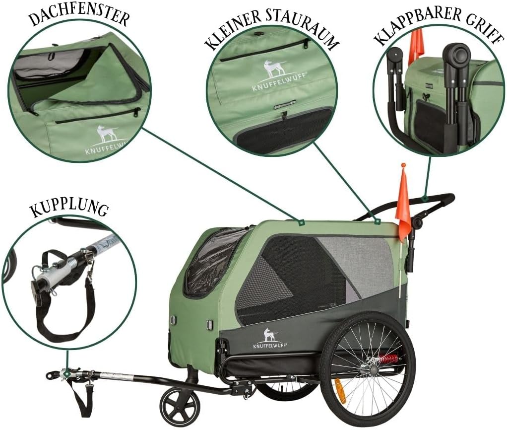 Hundeanhänger Fahrradanhänger Buggy Cruvado bis 45 kg faltbar Stahlrahmen Sicherheitsleine Reflektoren Universalkupplung