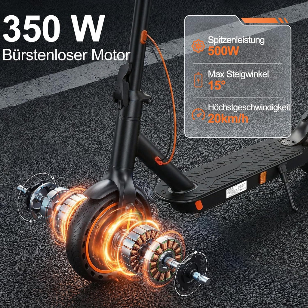Elektroroller T3-DE mit Bluetooth App 350W Motor 30-35 km Reichweite 8,5 Zoll Wabenreifen Dual Bremssystem ABE