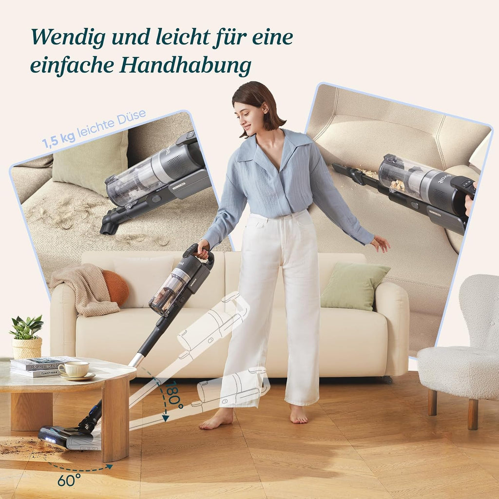 Akku Staubsauger LVAC-200 MAX kabellos mit HEPA Filter 70 Min Laufzeit Anti Haar Bürste für Teppich Hartböden und Auto