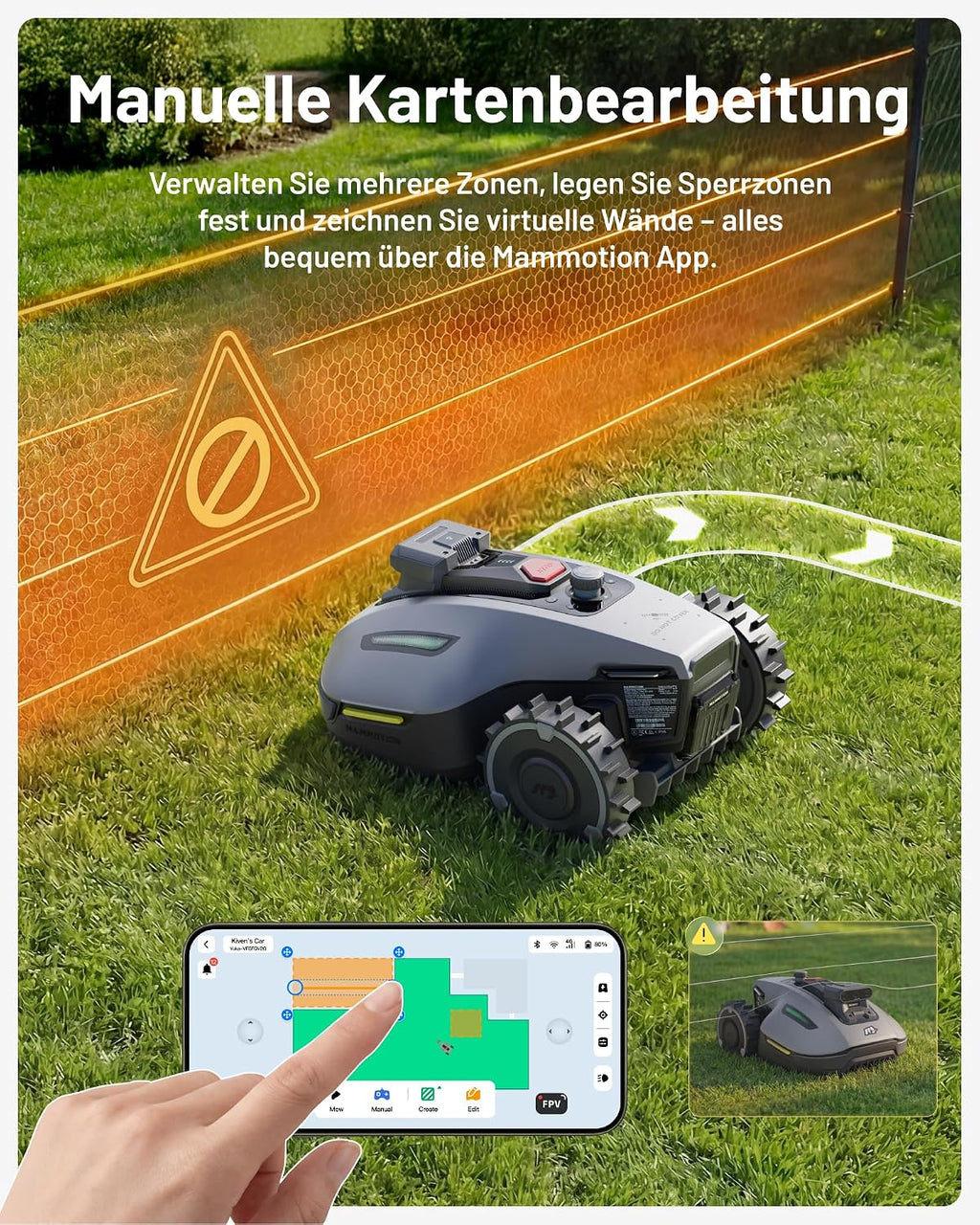Mähroboter ohne Begrenzungskabel YUKA mini 2 500 KI Navigation automatische Mehrzonen Kartierung 500 m² Rasenpflege 45% Steigung