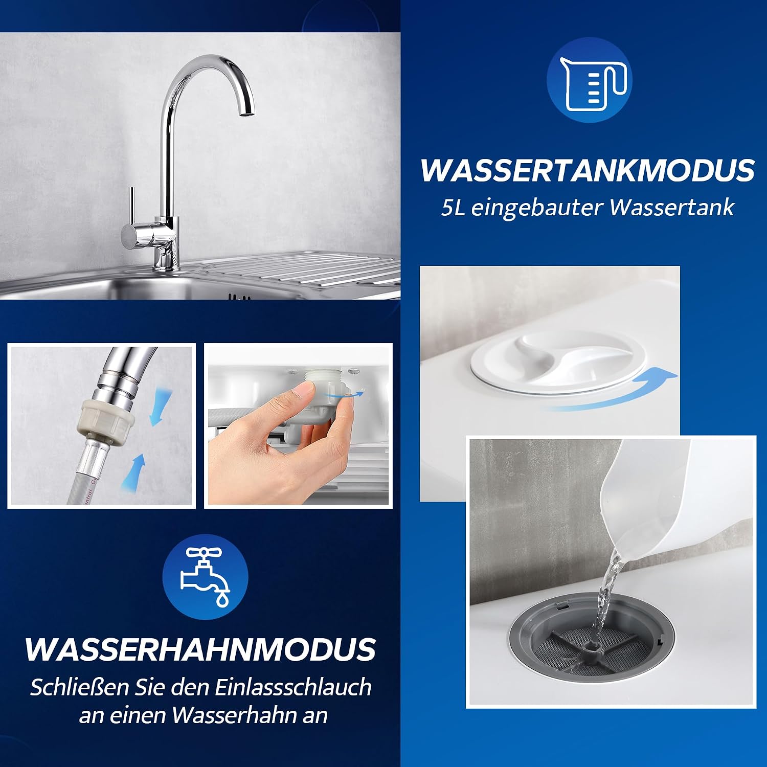 Tischgeschirrspüler AE-TDQR03 Mini Geschirrspüler mit 5L Wassertank 6 Programme Touch Control LED Display 400W