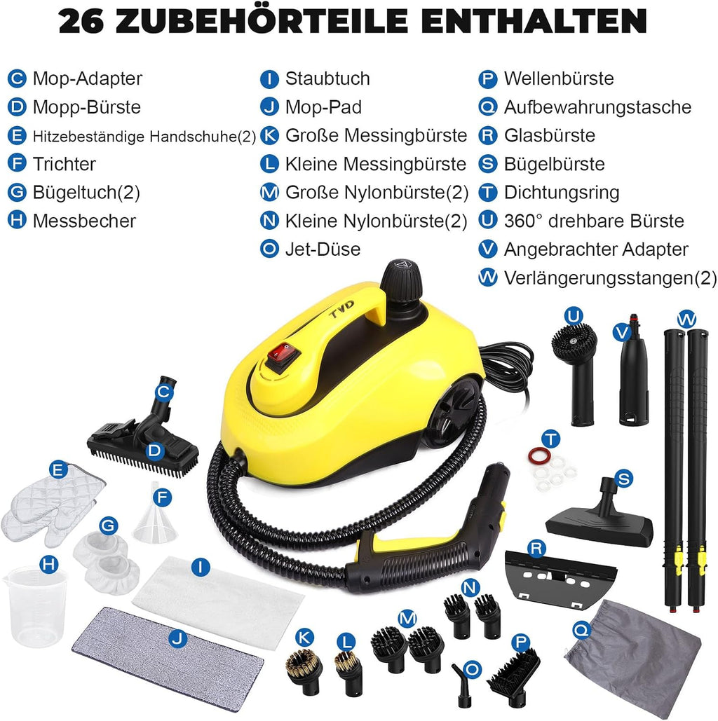 Dampfreiniger SW608-A 2000 W mit 1300 ml Wassertank 5 m Netzkabel Hochtemperatur-Dampfreinigung mit Reinigungszubehör