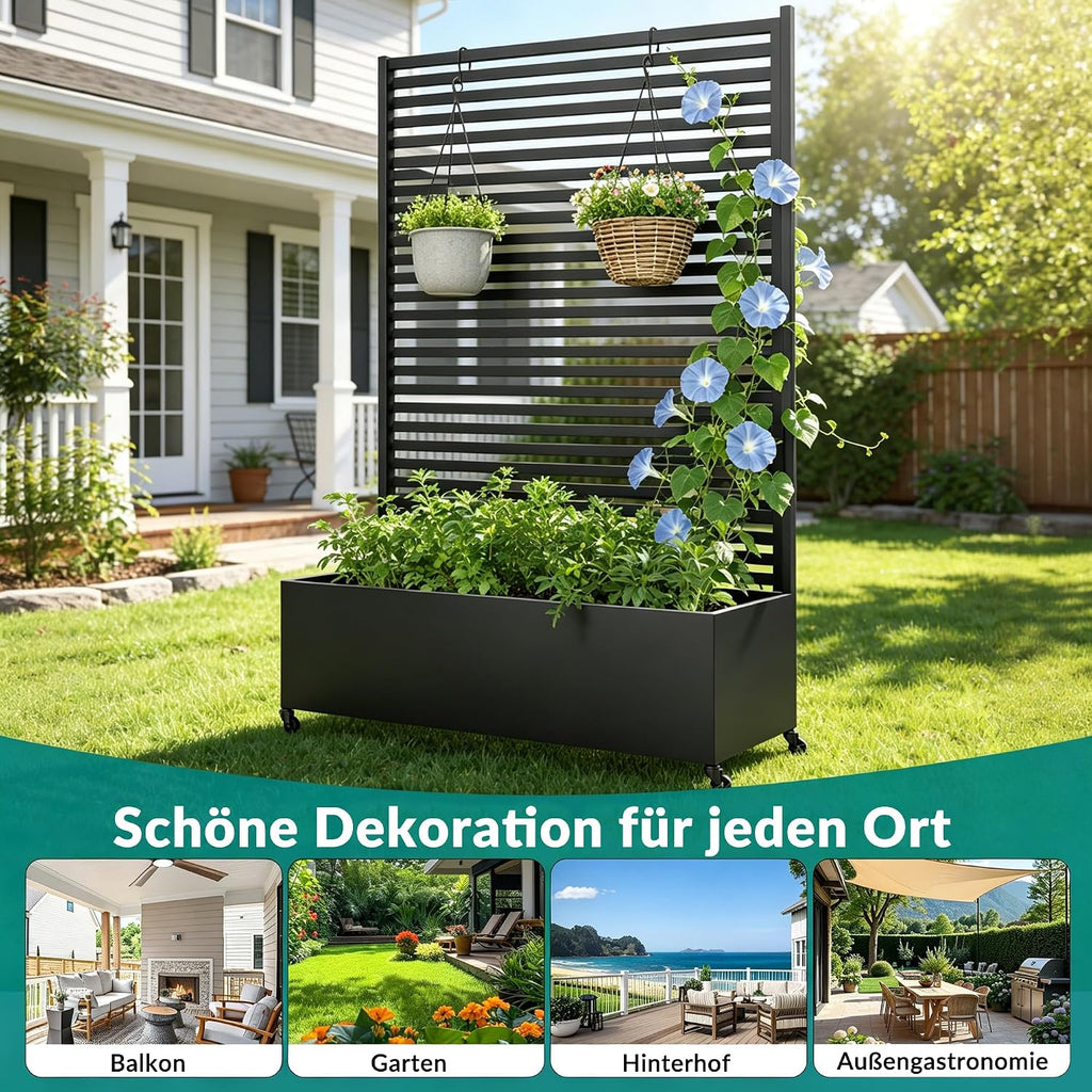 Pflanzkasten mit Spalier Metall Hochbeet auf Rollen Sichtschutz 120x40x185 cm rechteckig Garten Balkon Terrasse