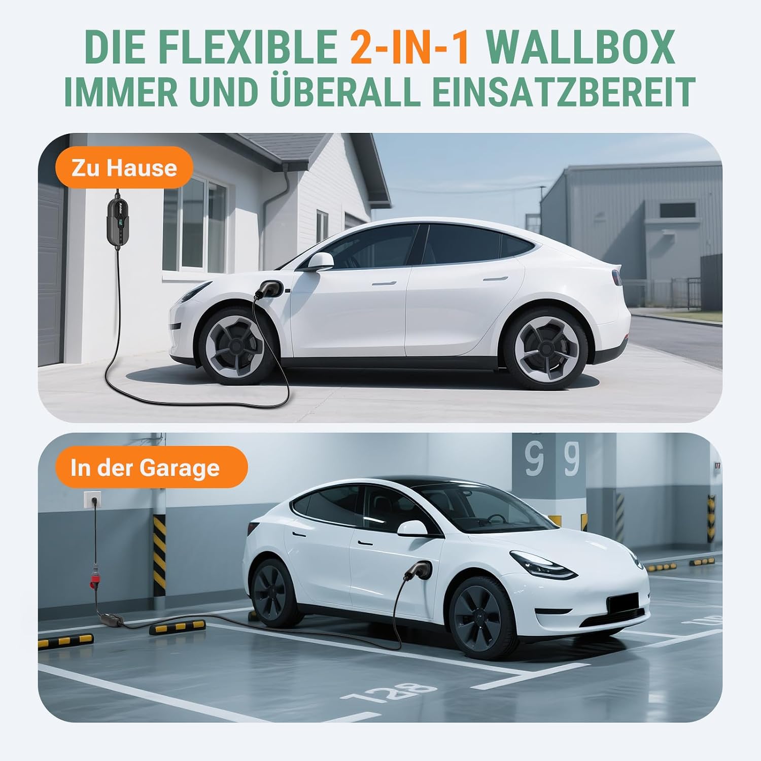 Ladestation Ladegerät 11kW 400V 3-phasig 8-16A Typ 2 7,6m Kabel CEE IP66 App Steuerung mit Wandhalterung