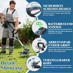 Akku Rasentrimmer HY-13 21V mit bürstenlosem Motor 23 cm Schnittbreite 5 Schneidaufsätze 2 x 4,0Ah Akku Unkrautbürste