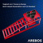 Auffahrrampe mit hydraulischem Wagenheber 4260199757468 höhenverstellbar 2 t Tragkraft 257 mm Reifenbreite Sicherheitsventil