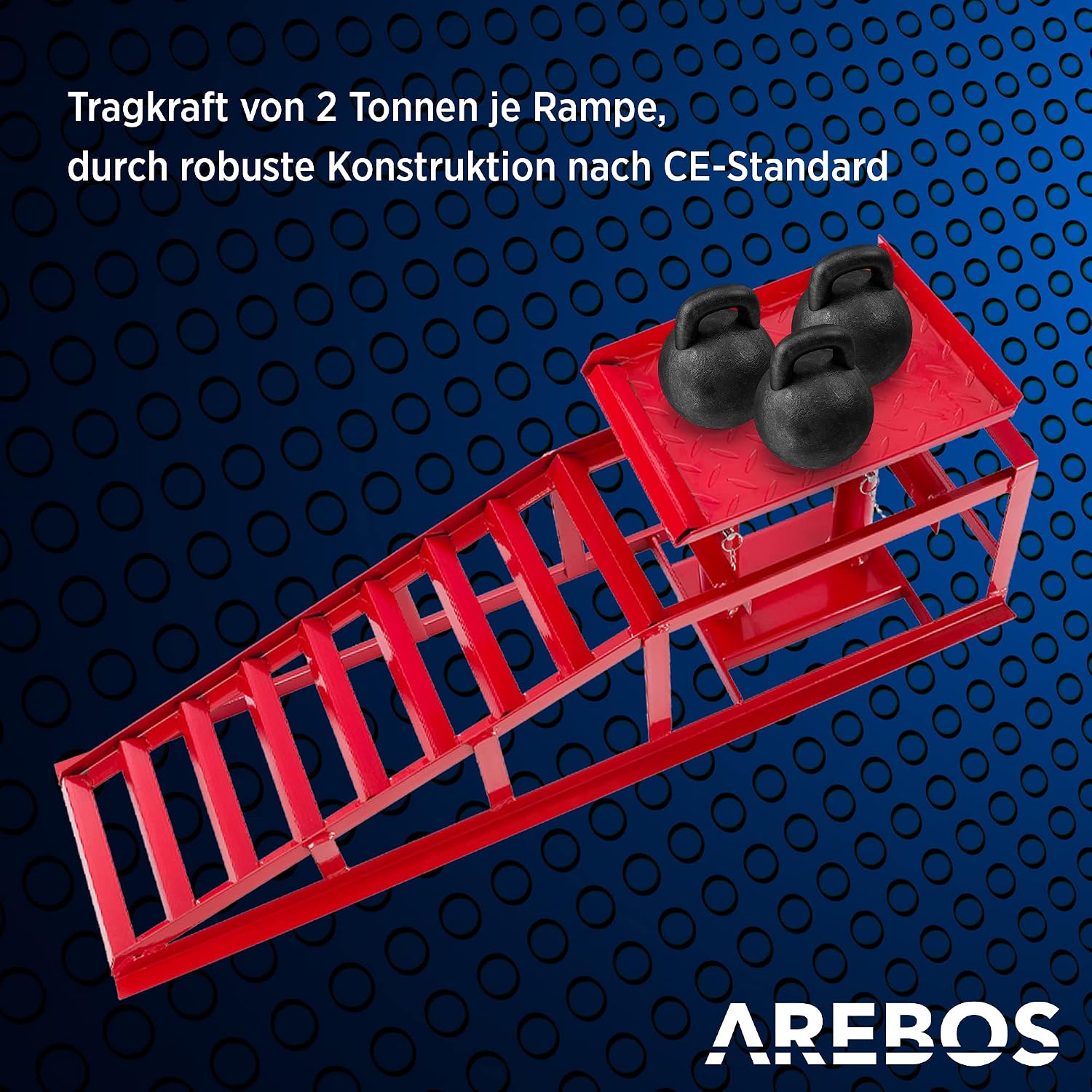 Auffahrrampe mit hydraulischem Wagenheber 4260199757468 höhenverstellbar 2 t Tragkraft 257 mm Reifenbreite Sicherheitsventil