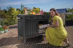 Outdoor Grilltisch Beistelltisch 22634 mit 2 Schubladen Holzoptik Kunstharz Stauraum 124 cm für Garten und Grillbereich
