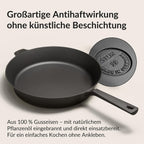Gusseisenpfanne 28 cm Induktion für alle Herdarten fein geschliffen ohne Beschichtung Made in Germany Cast Iron Pan