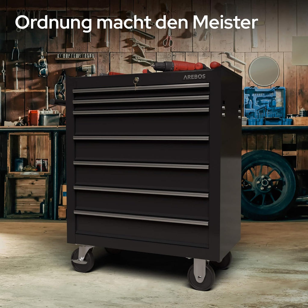 Werkstattwagen mit 7 Schubladen AR-HE-WW7S Werkzeugwagen aus Stahl 70 x 33 x 78 cm mit Zentralverriegelung und 2 Schlüsseln