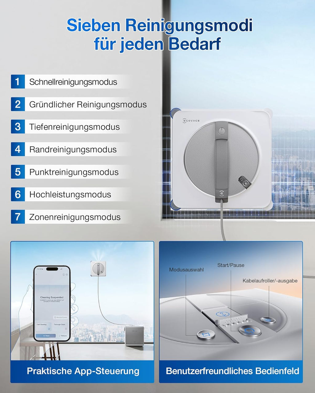 Fensterputzroboter W2S OMNI intelligente Randreinigung 6-in-1 Station Dreifachdüse 12-stufiges Schutzsystem