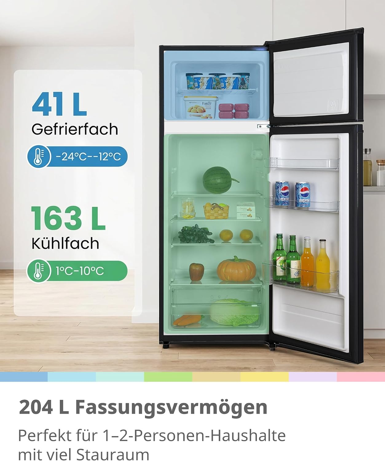 Kühl-Gefrierkombination RCT210DK3 204L 143 cm Höhe Low Frost LED Licht 39 dB freistehend mit Gefrierfach unten
