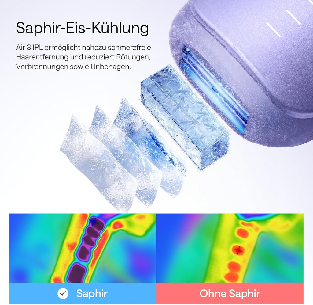 IPL Haarentfernungsgerät Air 3 Deluxe Saphir Kühlung UV Sterilisator Aloe Gel Gesicht Körper für Zuhause