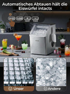 Eiswürfelmaschine Edelstahl 24 kg 24h 3,2 L Wassertank 24 Eiswürfel in 10 Minuten 40 dB Selbstreinigung Timer Abtaufunktion
