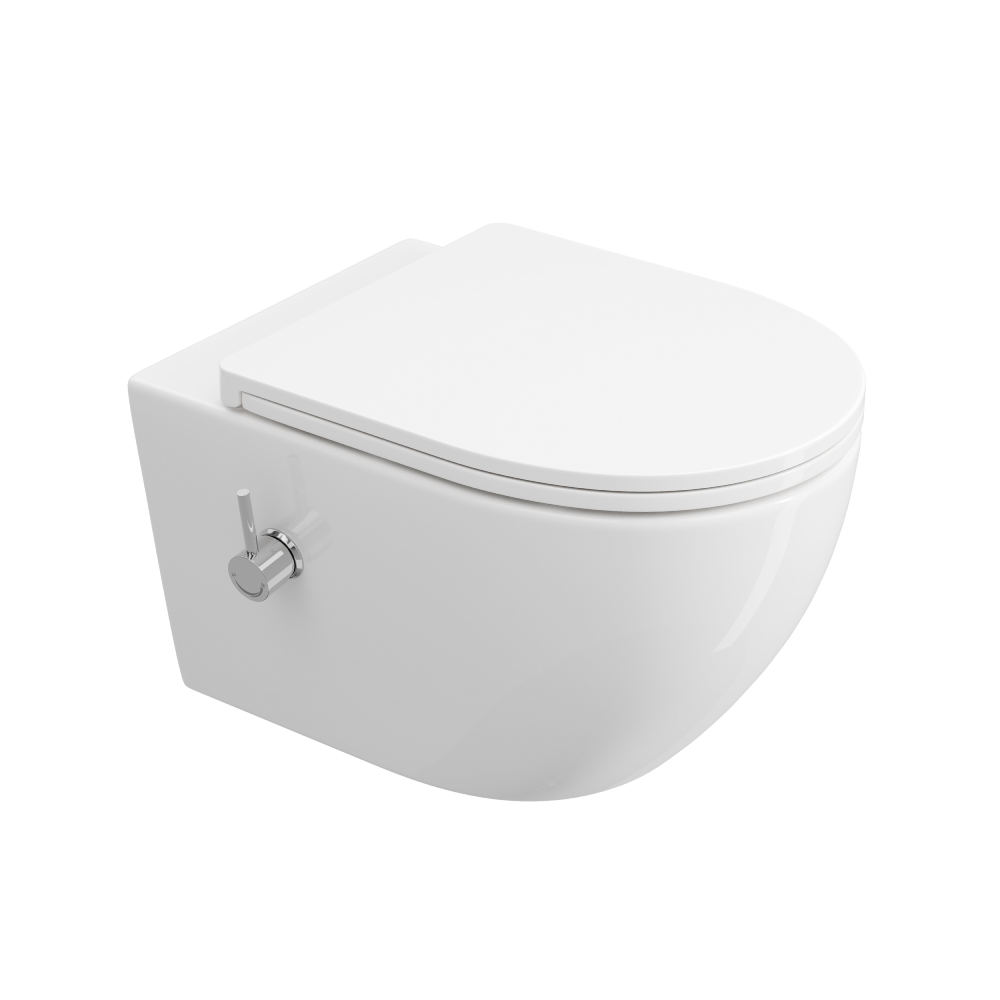 Dusch WC Hänge WC spülrandlos Bidet Funktion HB-L01U-GE integrierte Düse Kalt Warm Wasser Wandmontage 49x36x36 cm