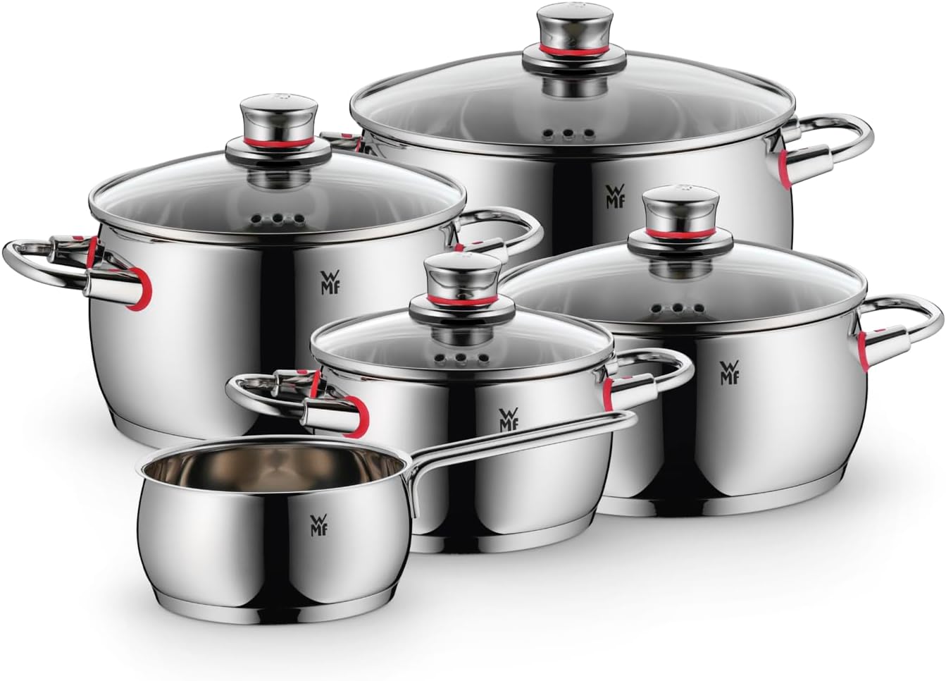 Topfset Induktion 5-teilig Quality One mit Glasdeckeln Edelstahl unbeschichtet für alle Herdarten Modell 774056380