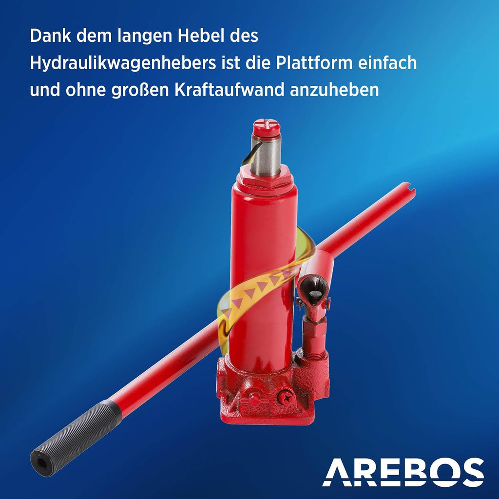 Auffahrrampe mit hydraulischem Wagenheber 4260199757468 höhenverstellbar 2 t Tragkraft 257 mm Reifenbreite Sicherheitsventil