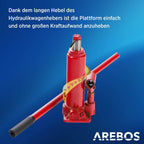 Auffahrrampe mit hydraulischem Wagenheber 4260199757468 höhenverstellbar 2 t Tragkraft 257 mm Reifenbreite Sicherheitsventil