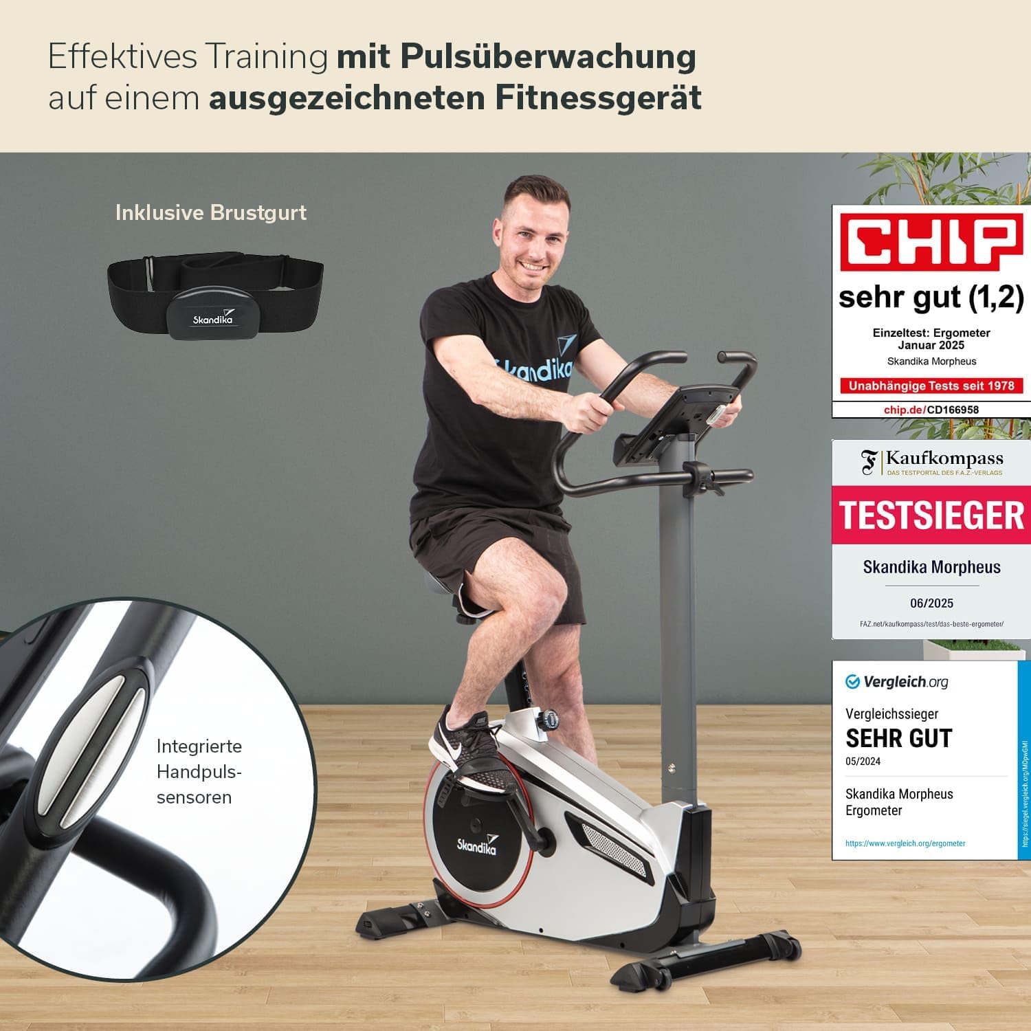 Heimtrainer Ergometer Morpheus Magnetbremssystem 12 kg Schwungmasse 32 Stufen 24 Programme Kinomap App kompatibel 150 kg 144x56x103 cm