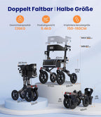 Rollator 4-Rad Gehwagen mit Sitz Aluminium faltbar höhenverstellbar Outdoor pannensichere Gummireifen 136 kg Tragfähigkeit grau