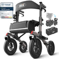 Rollator 4-Rad Gehwagen mit Sitz Aluminium faltbar höhenverstellbar Outdoor pannensichere Gummireifen 136 kg Tragfähigkeit grau