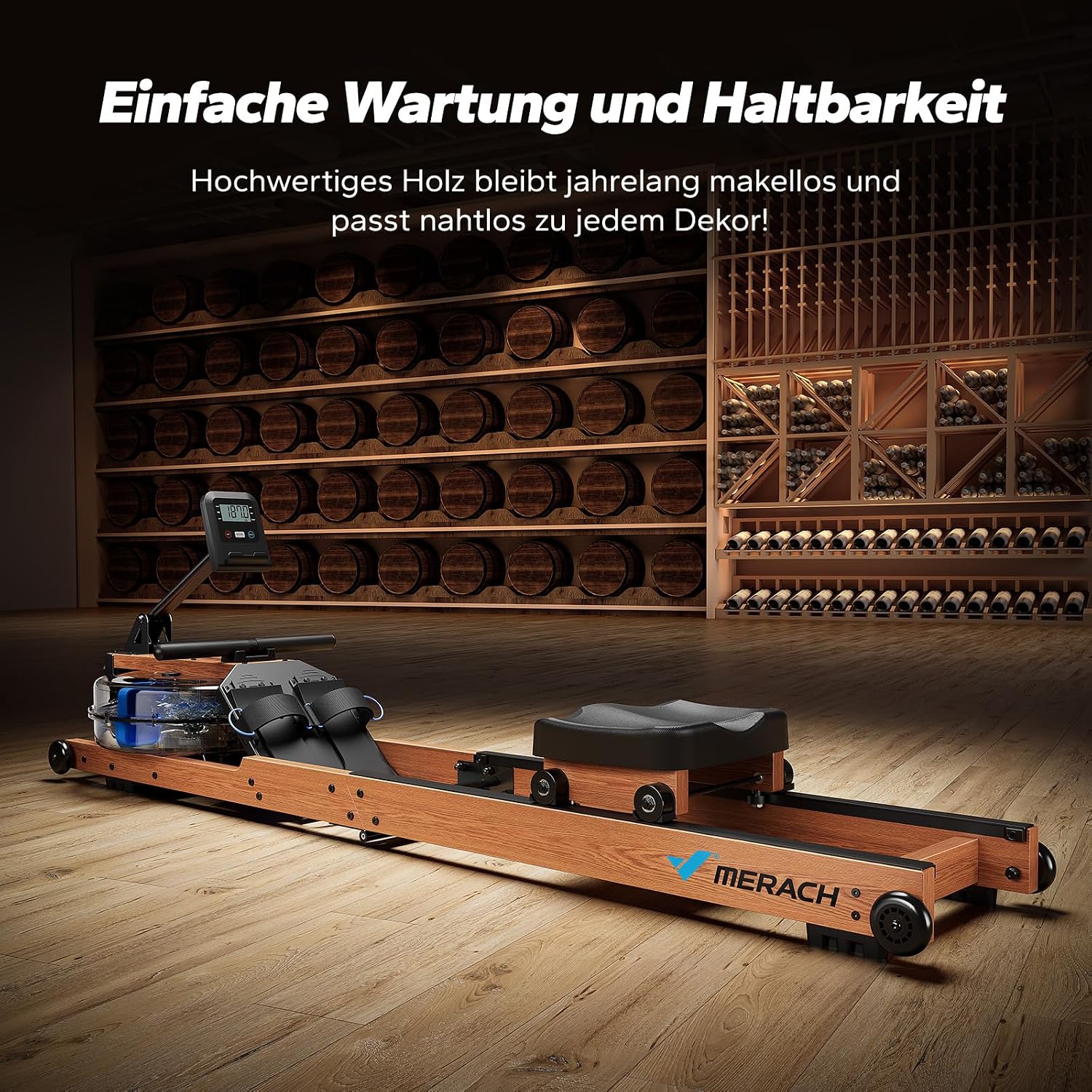 Wasserrudergerät MR-R28 Klappbar aus Holz mit Wasserwiderstand LCD-Anzeige APP Unterstützung und 180 kg Belastbarkeit