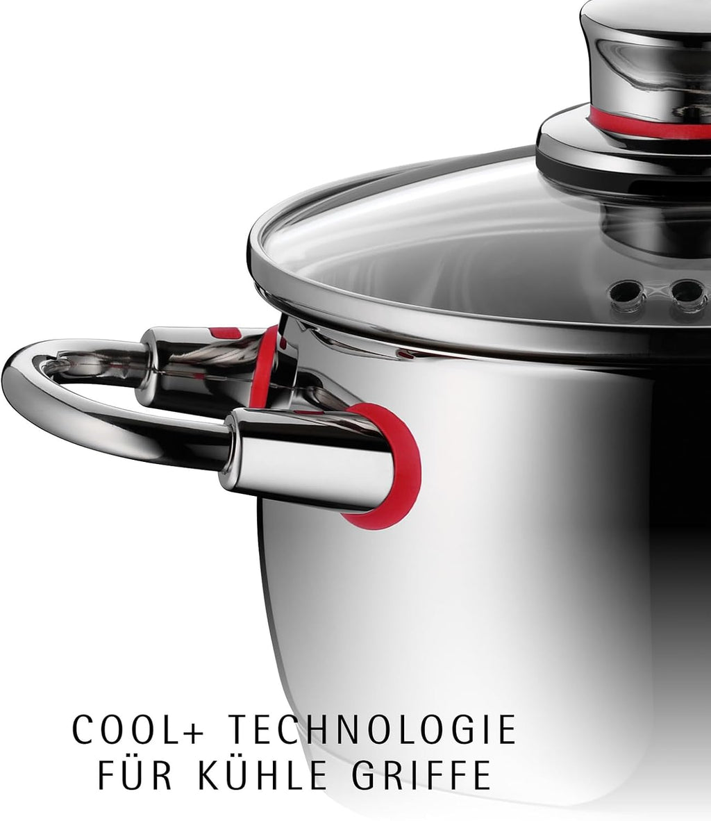 Topfset Induktion 5-teilig Quality One mit Glasdeckeln Edelstahl unbeschichtet für alle Herdarten Modell 774056380