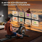 Rudergerät 106M Magnetisches Heimtrainingsgerät mit Doppelschienen 16 Widerstandsstufen APP Verbindung LCD Anzeige