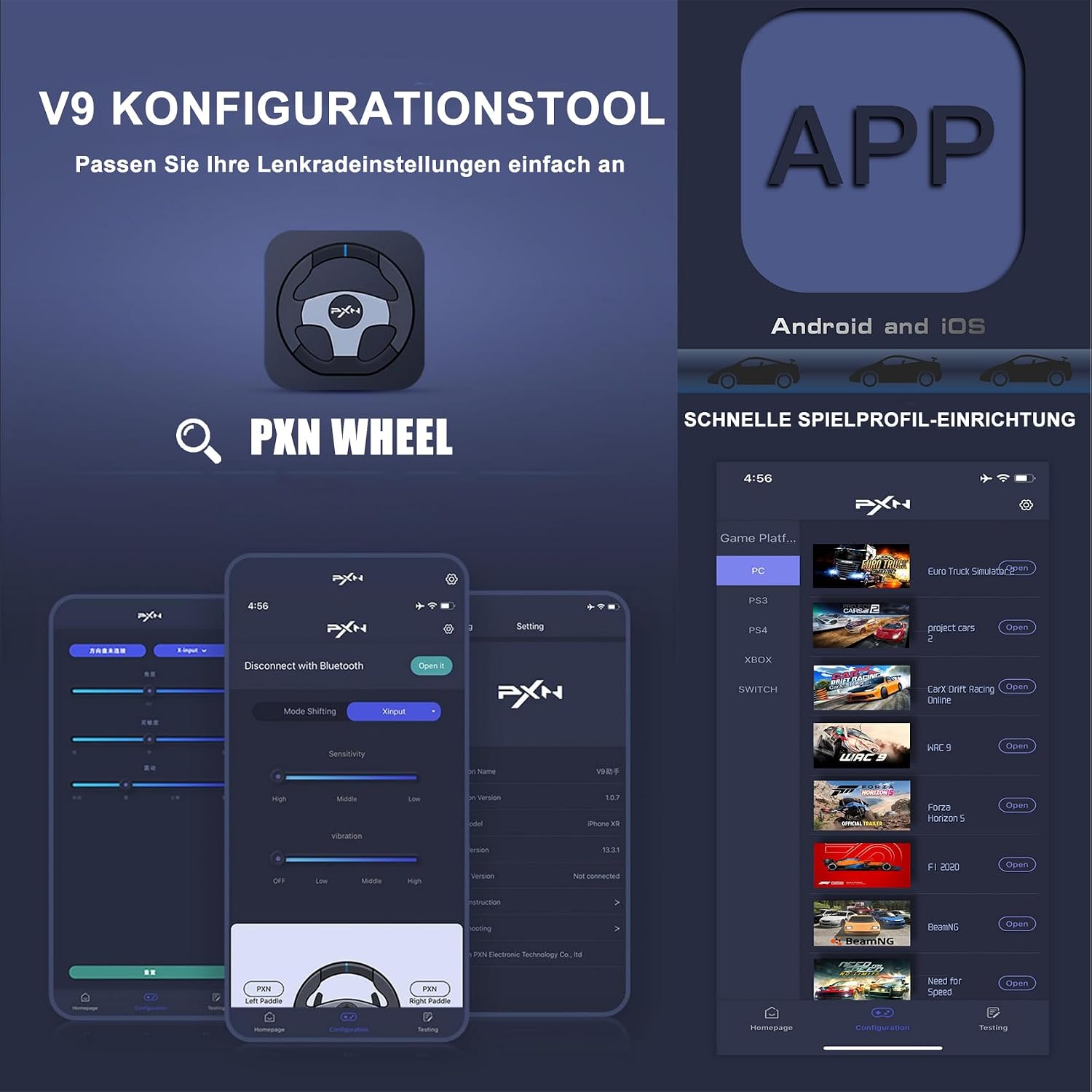 Gaming Lenkrad mit Pedalen und Schalthebel V9 270/900° PC Xbox PS4 PS3 Kompatibel mit Vibrationsrückmeldung