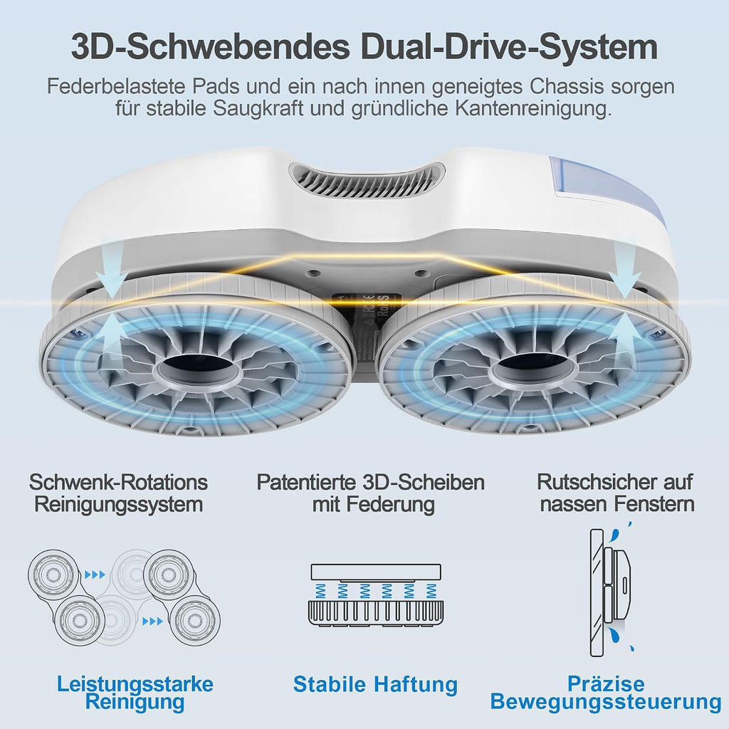 Fensterputzroboter S7 6500 Pa aktive Sprühfunktion 80 ml Tank 3D Schwebepad 8 Reinigungstücher Transportkoffer