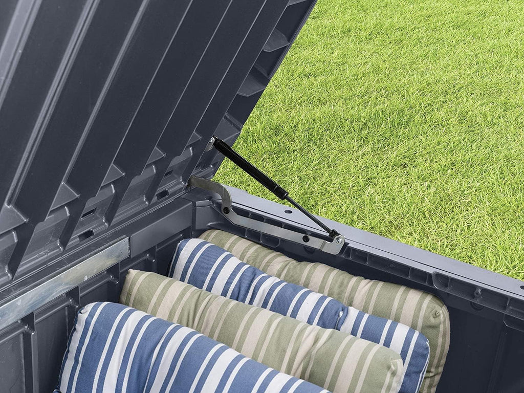 Garten Aufbewahrungsbox 570 Liter Kissenbox mit Belüftung Holzoptik wetterfest mit Gasdruckfeder