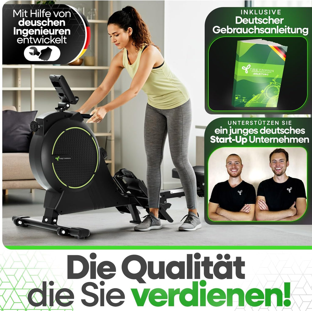 Rudergerät Magnetisch RW7003 mit Wirbelstrombremse 2.0 16 Widerstandsstufen bis 150 kg inklusive Sitzkissen und Antirutschmatten