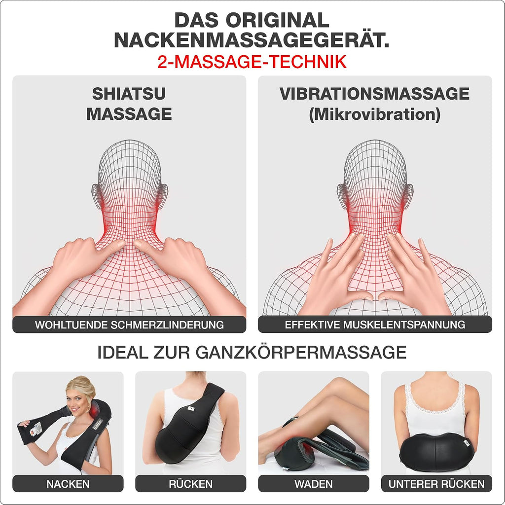 Nackenmassagegerät mit Wärme Shiatsu Massage Vibration NM089 für Nacken Schulter Rücken Beine